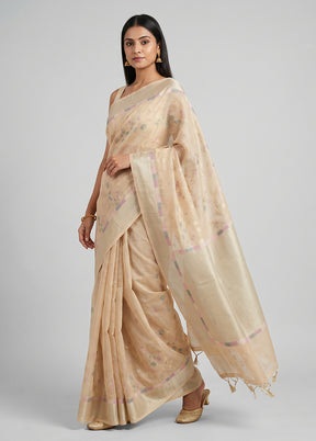 Cream Kora Silk Saree With Blouse Piece