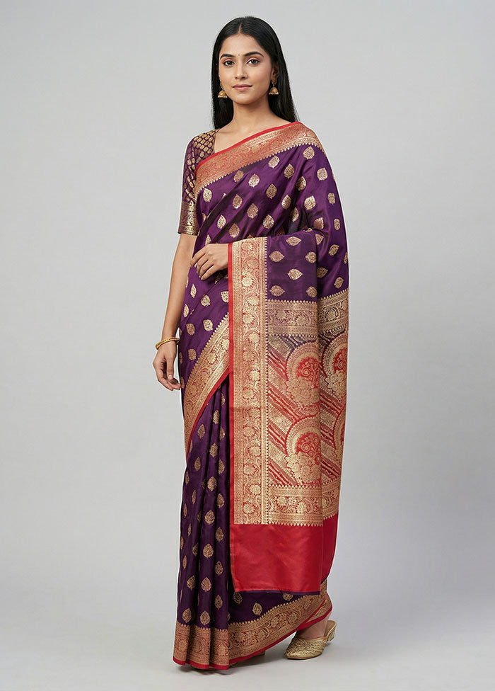 Purple Banarasi Silk Saree With Blouse Piece