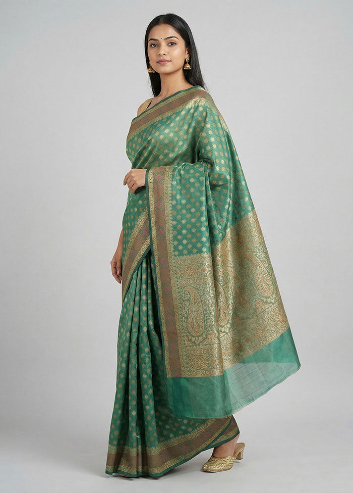 Green Pure Cotton Saree With Blouse Piece