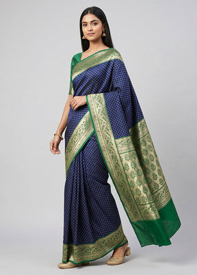 Blue Dupion Silk Saree With Blouse Piece