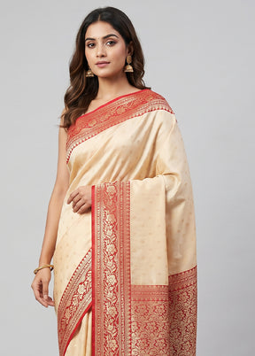 Cream Dupion Silk Saree With Blouse Piece
