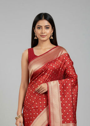 Red Kora Silk Saree With Blouse Piece
