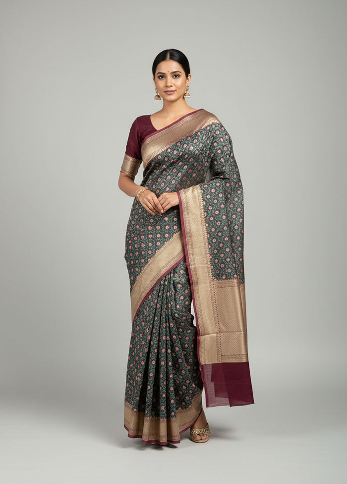 Maroon Kora Silk Saree With Blouse Piece