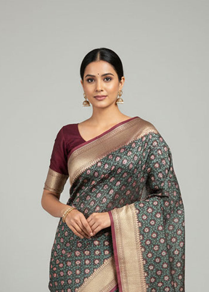 Maroon Kora Silk Saree With Blouse Piece