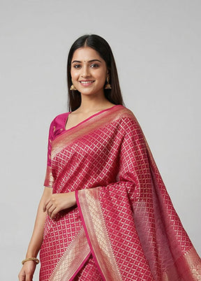 Pink Kora Silk Saree With Blouse Piece