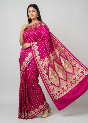 Pink Handloom Banarasi Pure Silk Saree With Blouse Piece