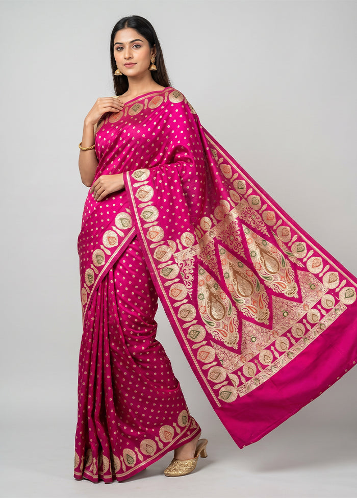 Pink Handloom Banarasi Pure Silk Saree With Blouse Piece