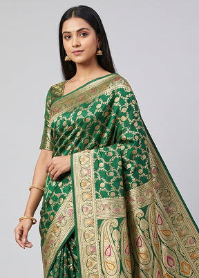 Green Handloom Banarasi Pure Silk Saree With Blouse Piece