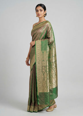 Green Handloom Banarasi Pure Silk Saree With Blouse Piece
