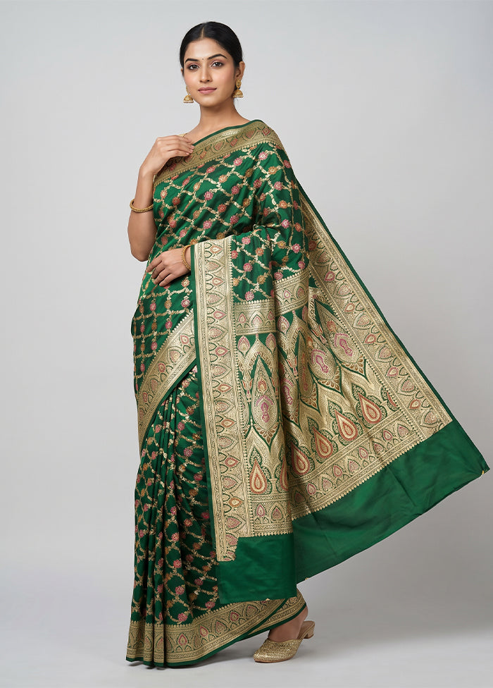 Green Handloom Katan Pure Silk Saree With Blouse Piece