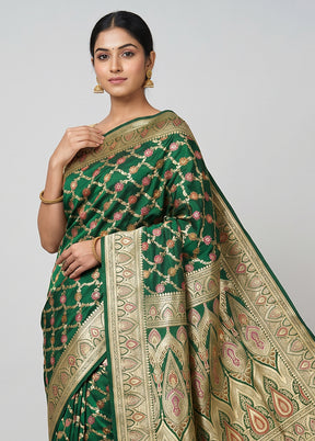 Green Handloom Katan Pure Silk Saree With Blouse Piece