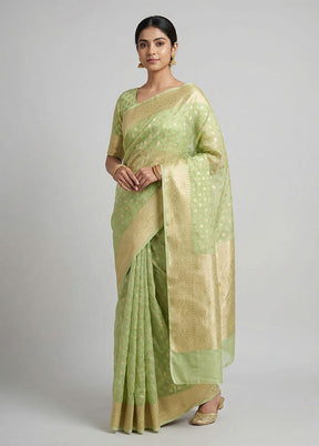Green Kora Silk Saree With Blouse Piece