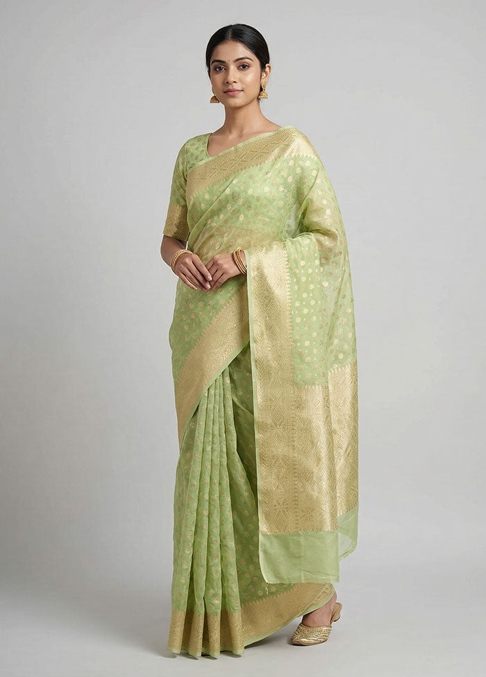 Green Kora Silk Saree With Blouse Piece