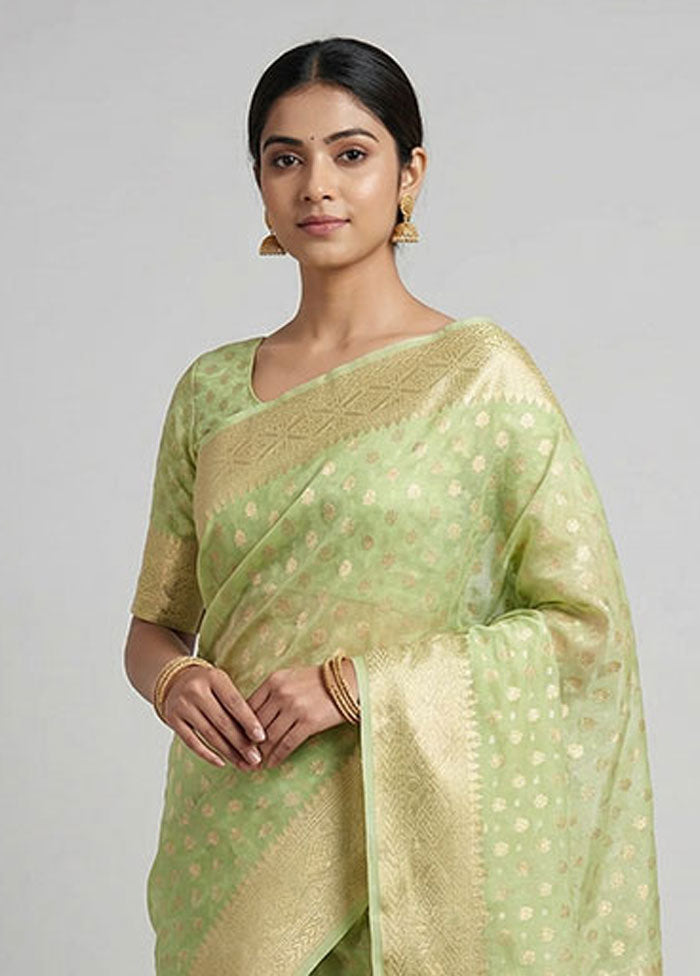 Green Kora Silk Saree With Blouse Piece