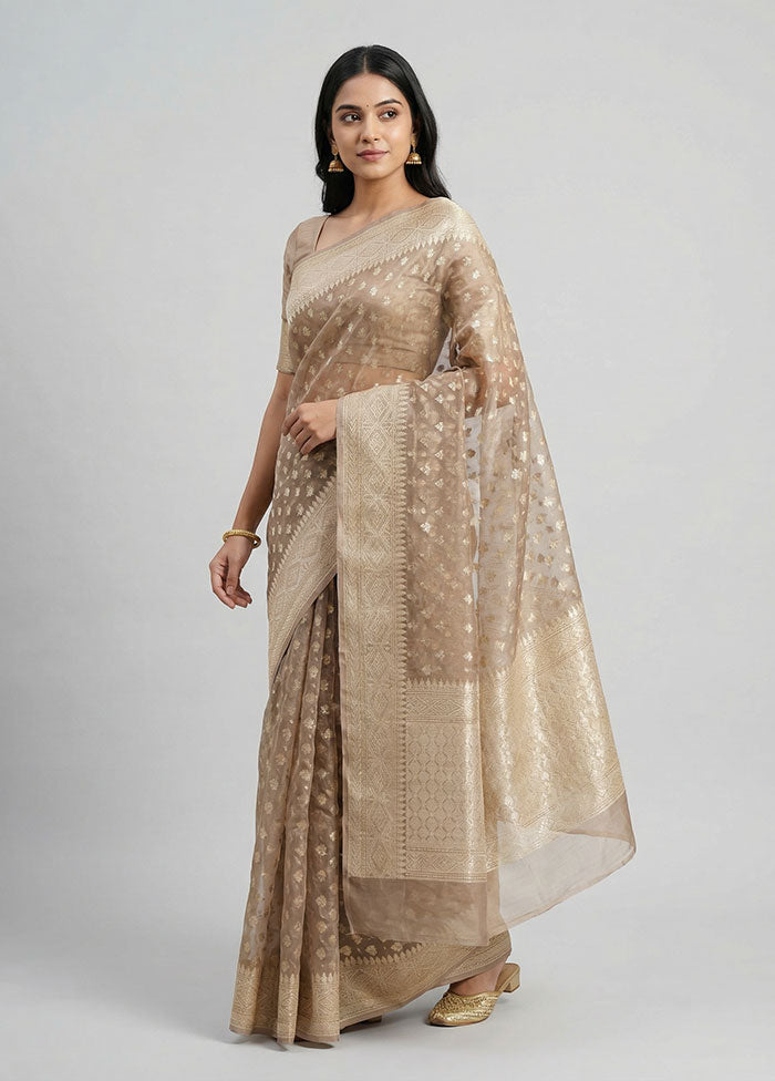 Cream Kora Silk Saree With Blouse Piece