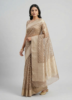 Cream Kora Silk Saree With Blouse Piece