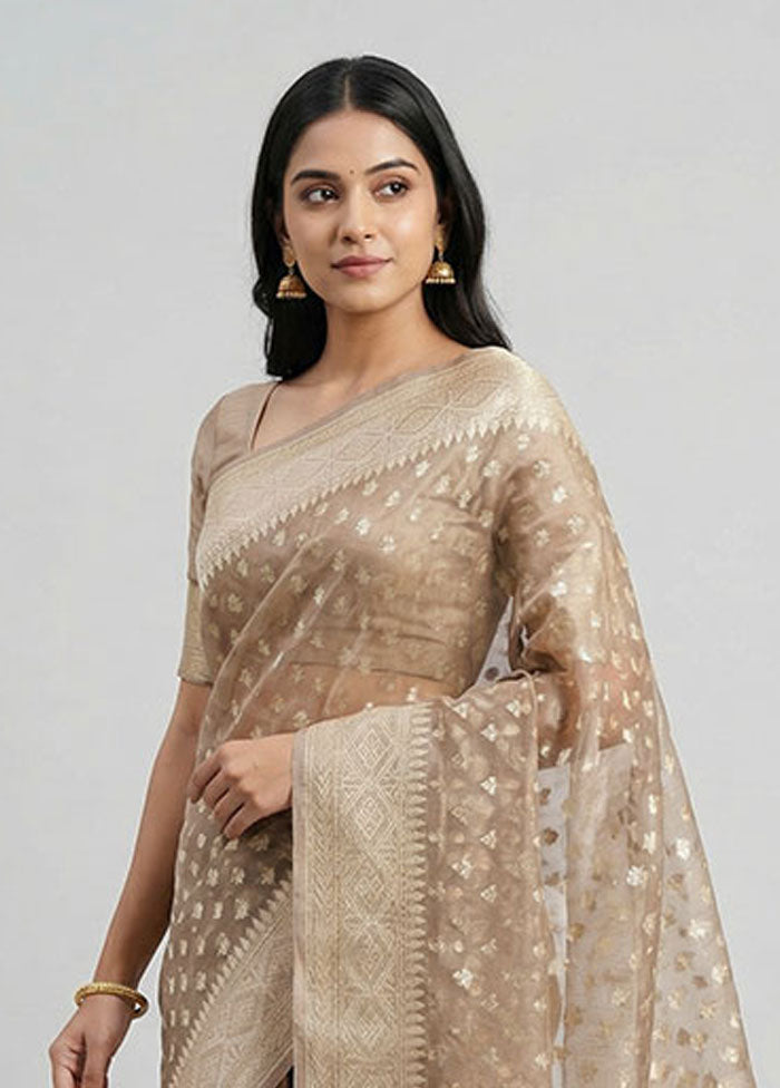 Cream Kora Silk Saree With Blouse Piece