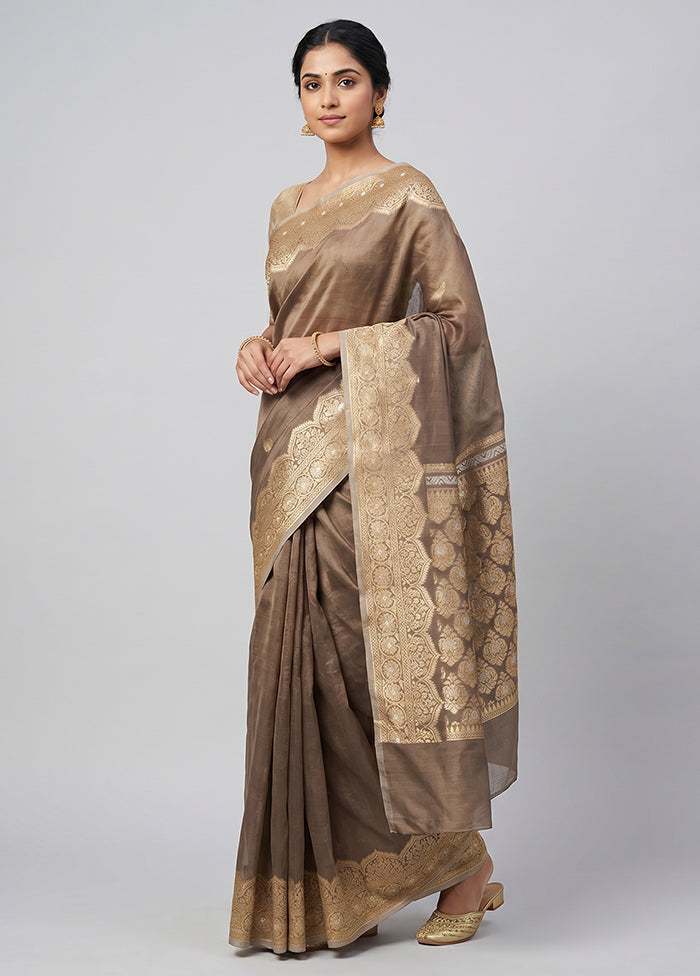 Cream Kora Silk Saree With Blouse Piece