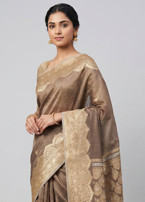 Cream Kora Silk Saree With Blouse Piece