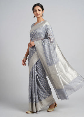 Grey Kora Silk Saree With Blouse Piece