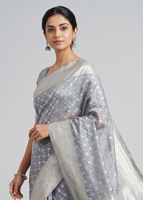 Grey Kora Silk Saree With Blouse Piece