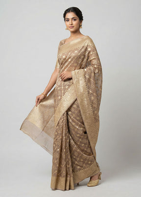 Cream Kora Silk Saree With Blouse Piece