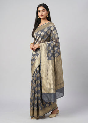 Blue Kora Silk Saree With Blouse Piece