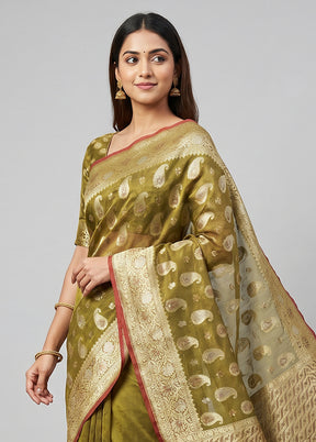 Green Kora Silk Saree With Blouse Piece