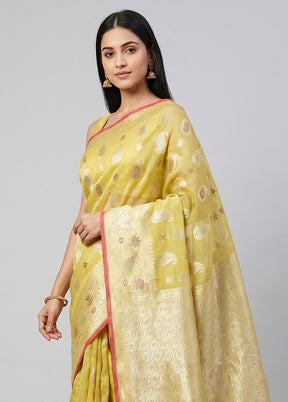 Yellow Kora Silk Saree With Blouse Piece