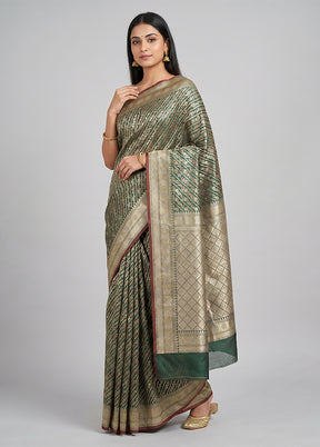 Green Kora Silk Saree With Blouse Piece