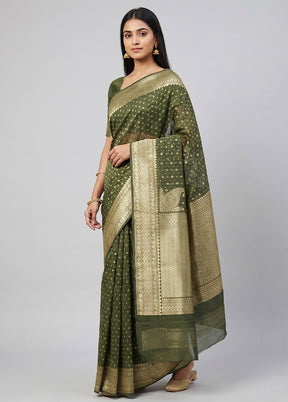 Green Kora Silk Saree With Blouse Piece