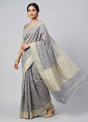Grey Kora Silk Saree With Blouse Piece