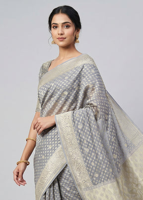 Grey Kora Silk Saree With Blouse Piece