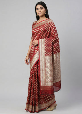 Maroon Kora Silk Saree With Blouse Piece