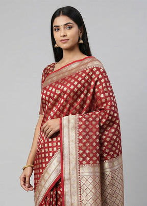 Maroon Kora Silk Saree With Blouse Piece