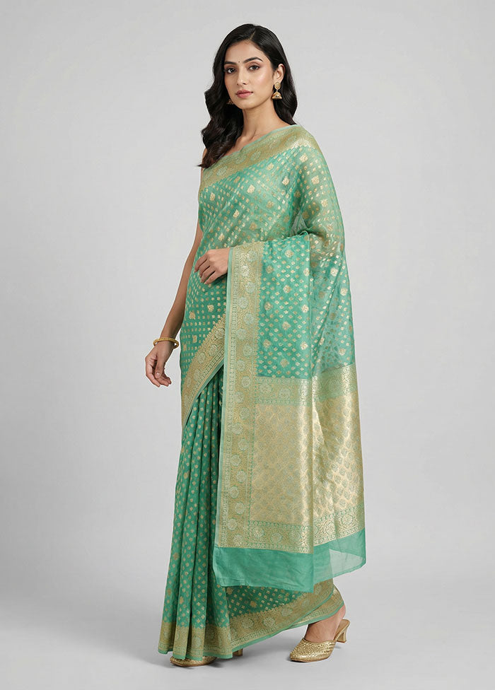 Green Kora Silk Saree With Blouse Piece