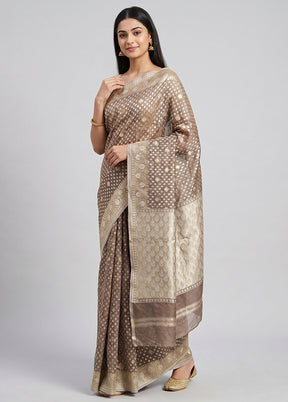 Grey Kora Silk Saree With Blouse Piece