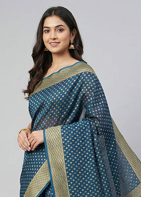 Blue Kora Silk Saree With Blouse Piece