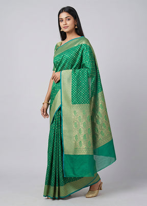 Green Kora Silk Saree With Blouse Piece