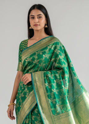 Green Kora Silk Saree With Blouse Piece