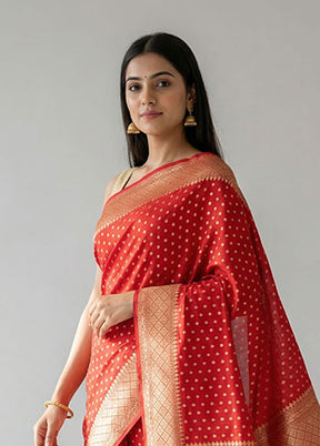 Red Kora Silk Saree With Blouse Piece
