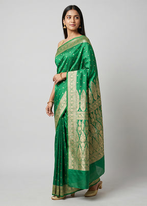 Green Handloom Banarasi Pure Silk Saree With Blouse Piece