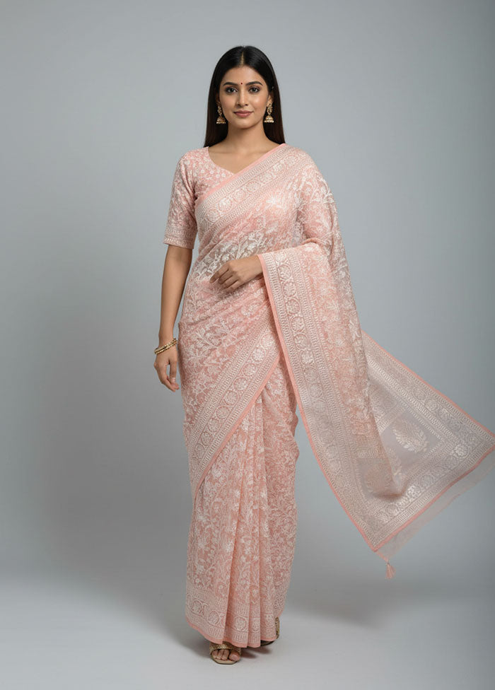 Pink Organza Saree With Blouse Piece