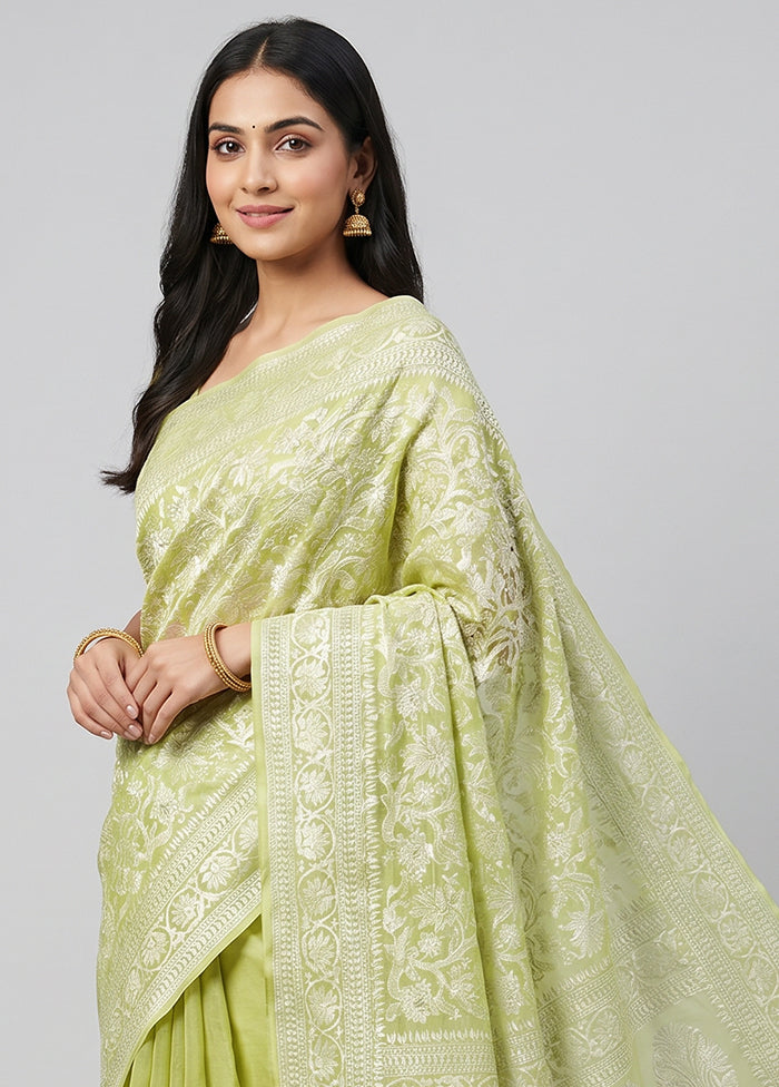 Green Organza Saree With Blouse Piece