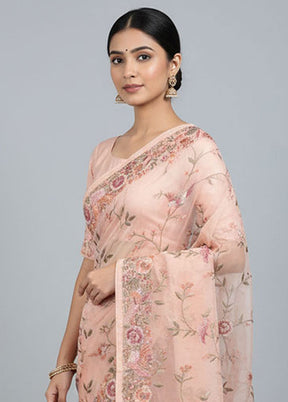 Pink Organza Saree With Blouse Piece