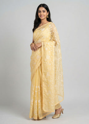 Yellow Organza Saree With Blouse Piece