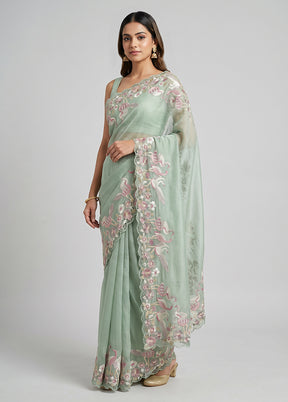 Green Tissue Silk Saree With Blouse Piece