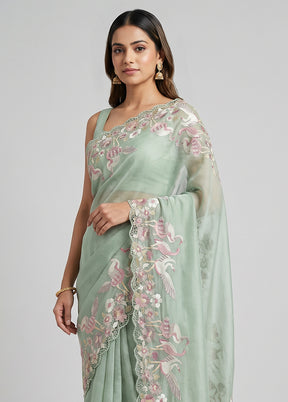 Green Tissue Silk Saree With Blouse Piece