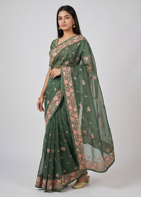 Green Organza Saree With Blouse Piece