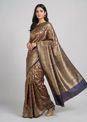 Blue Handloom Tanchoi Pure Silk Saree With Blouse Piece